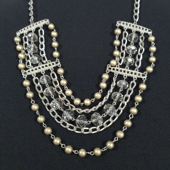 Sparkly Choker Necklace 5 Strands of Crystals, Beads and Chains - Picture 3 of 10